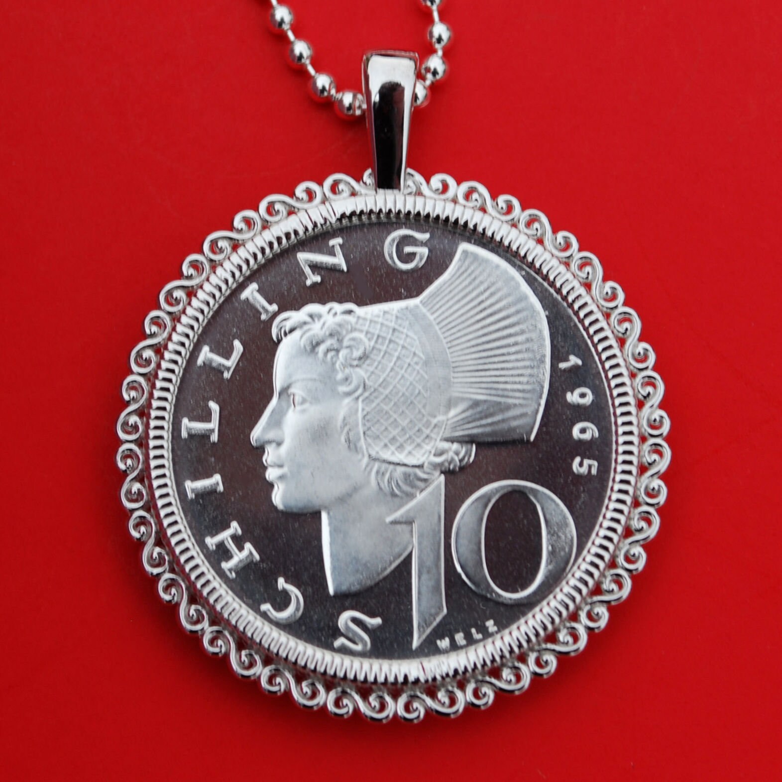 1965年オーストリア10シリングBU未流通64%銀貨925スターリング