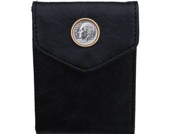 US 1965 ~ Current Year Roosevelt Dime 10 Cent BU Uncirculated Coin PU Leather Rfid Blocking Wallet