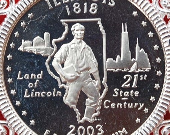 米国 2003 イリノイ州 25 セント硬貨 90% シルバー プルーフ コイン