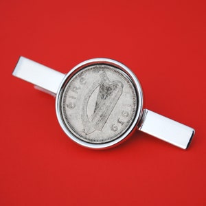 1939 ~ 1969 Irish Ireland 6 Pence Coin Silver Plated Tie Clip Bar Pin NEW - Irish Harp