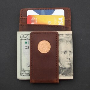 1973 Mexiko 5 Centavos BU Unc Münze magnetische Geld Clip & Brieftasche Combo neu - Crazy Pferd Wasser Buffalo Leder - National Arme Adler Schlange
