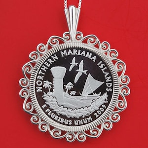 2009 Northern Mariana Islands - DC & US Territories Quarter 90% Silver Proof Coin Soild 925 Sterling Silver Necklace NEW