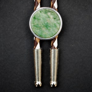 Gorgeous Wyoming Green Jade Cabochon Simple Slide 36" Leatherette Cord Bolo Tie NEW - Wyoming's Official State Gemstone