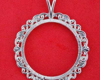 Sterling Silver 30 Mm Half Dollar  50 Cents  Coin Frame Bezel Pendant W Rope Edge Design Coin Is Not Included