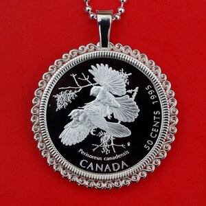 1995 Canada on the Wing 50 Cents Proof-like BU Uncirculated Sterling Silver Coin Solid 925 Sterling Silver Necklace  Gray Jay