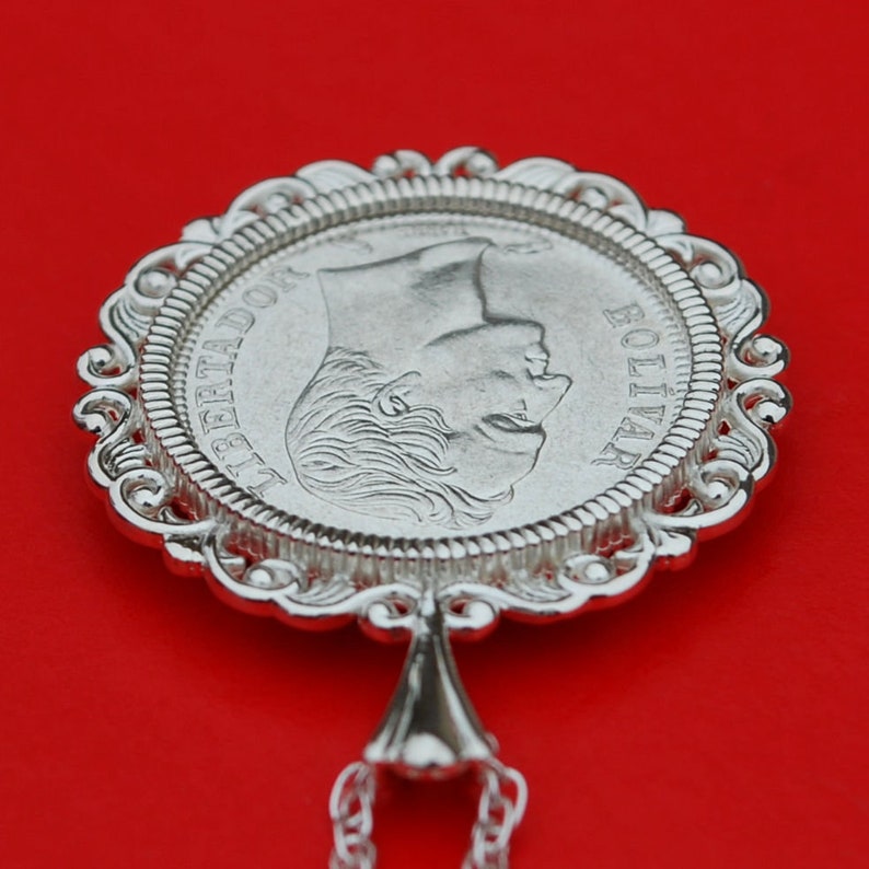 Head of Bolivar 1960 Venezuela 50 Centimos 0.835 Silver BU Unc Coin Soild 925 Sterling Silver Necklace