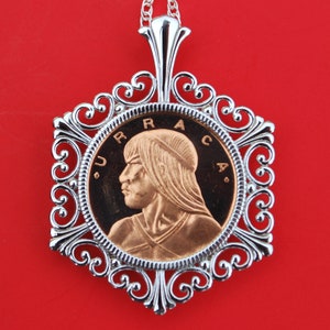 1973 Panama 1 Centésimo BU Uncirculated Proof Coin Solid 925 Sterling Silver Necklace - Bust of Chief Urraca