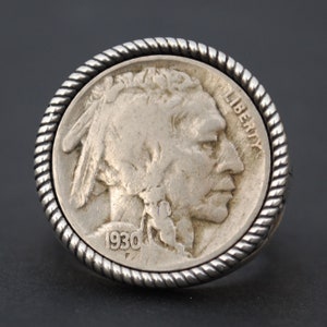 US 1930 Indian Head Buffalo Nickel Coin 925 Sterling Silver Signet Ring NEW - Buffalo Skull Design