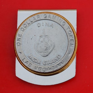 Vintage MGM Grand Casino 1 Dollar Gaming Token Stainless Steel Large Wide Design Money Clip NEW - Las Vegas, NV