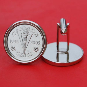 1945-2005 Canada 5 Cents WWII &quot;V&quot; Victory Nickel Gem BU Unc Coin Cufflinks - NEW