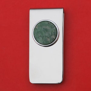 Gorgeous Wyoming Green Jade 18mm Round Cabochon Solid Brass Money Clip New - Wyoming&#39;s Official State Gemstone