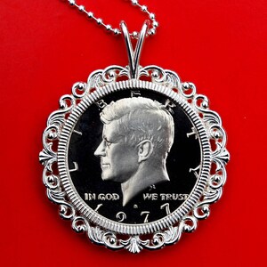 US 1971 ~ Current Year Kennedy Half Dollar BU Uncirculated Gem Proof Coin Solid 925 Sterling Silver Necklace NEW
