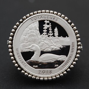 US 2018 Minnesota Voyageurs National Park Quarter 90% Silver Proof Coin 925 Sterling Signet Ring NEW - America the Beautiful