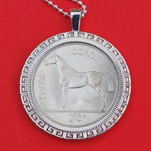 1964 Irish Ireland 1/2 Crown BU Uncirculated Coin Solid 925 Sterling Silver Necklace - Horse