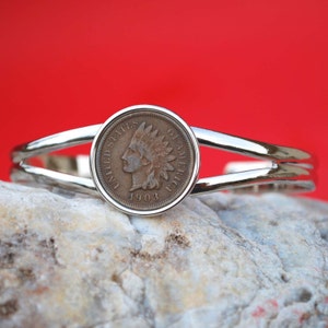 US 1903 Indian Head Small Cent Coin Silver Plated Cuff Bracelet NEW