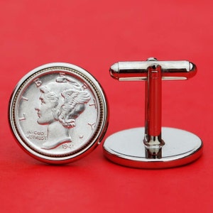US 1940 ~ 1945 Mercury Dime 90% Silver 10 Cent AU Coin Cufflinks NEW