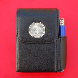 US 1999 State Quarter Coin PU Leather Stainless Steel Cigarette Case Lighter Holder - Connecticut,New Jersey,Delaware,Pennsylvania,Georgia