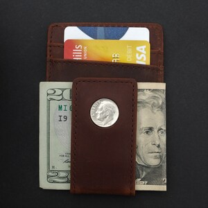 US 1946 ~ 1964 Roosevelt Dime 90% Silver 10 Cent Coin Magnetic Money Clip and Wallet Combo New - Crazy Horse Water Buffalo Leather