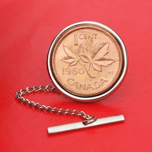 Canada 1960 ~ 2012 Penny One Cent BU Uncirculated Coin Silver Plated Tie Tac Tack Pin NEW - Maple Leaf