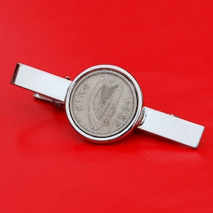 1928 ~ 1968 Irish Ireland 3 Pence Harp Coin Silver Plated Tie Clip Bar Pin NEW