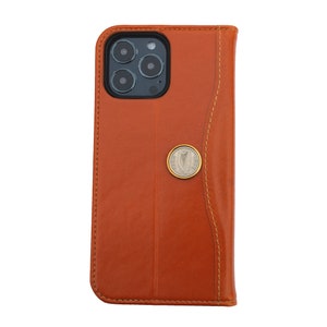 1928 ~ 1968 Irlande 3 Pence Coin Full Grain Flip Cover Card Holder Leather Wallet Case pour iPhone 13 Series avec coffret cadeau - Harpe