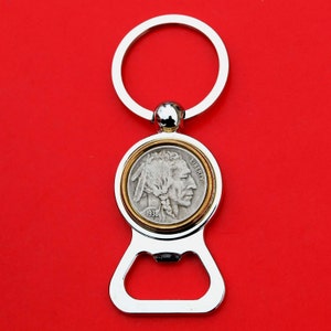 US 1938 Indian Head Buffalo Nickel 5 Cent Coin Silver Gold Two Tone Key Chain Ring Bottle Opener NEW
