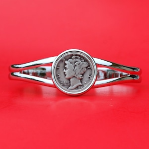 US 1916 ~ 1945 Mercury Dime 90% Silver 10 Cents Coin Silver Plated Bracelet NEW