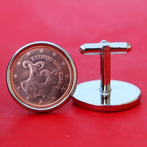 Gorgeous 2009 Cyprus 5 Euro Cent BU Unc Coin Moufflon Sheep Cufflinks NEW