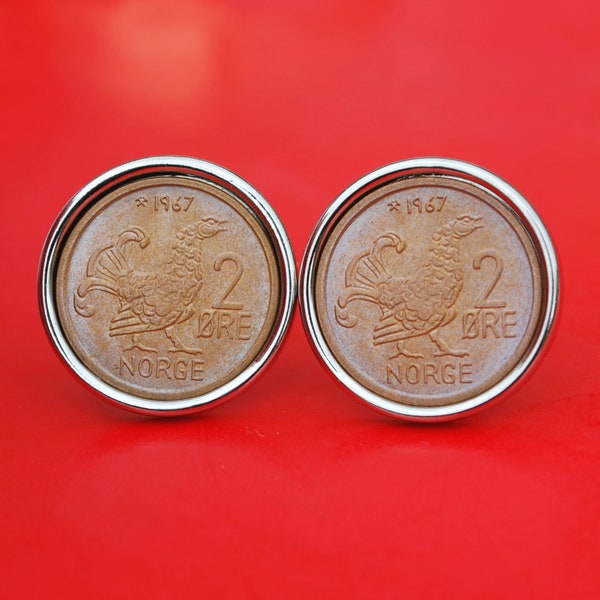 1967 Norway 2 Ore Coin Silver Plated Cufflinks NEW - Moor Hen