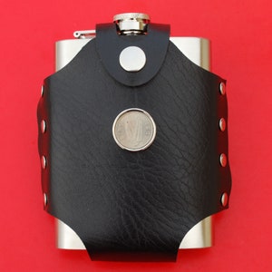 1967 Irish Ireland Harp 6 Pence Coin Leak Proof Black PU Leather Wrapped Stainless Steel 8 Oz Hip Flask - NEW