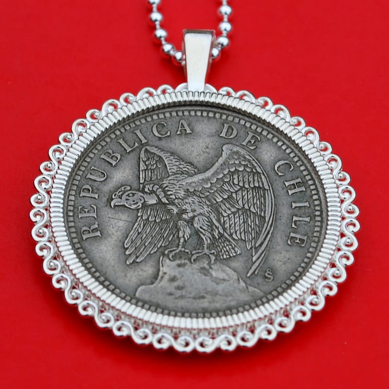 1933 Chile 1 Peso Coin 925 Sterling Silver Necklace NEW - Defiant ...