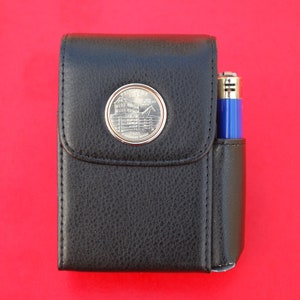 US 2001 State Quarter PU Leather Stainless Steel Cigarette Case Lighter Holder - New York, Vermont, North Carolina, Rhode Island, Kentucky