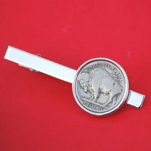 US 1913 ~ 1938 Indian Head Buffalo Nickel 5 Cent Coin Silver Plated Tie Clip Clasp NEW