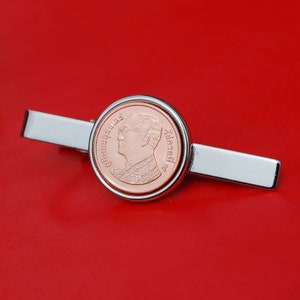 Thailand 50 Satang 1/2 Baht BU Uncirculated Coin Silver Plated Tie Clip Bar Pin NEW - King Vajiralongkorn