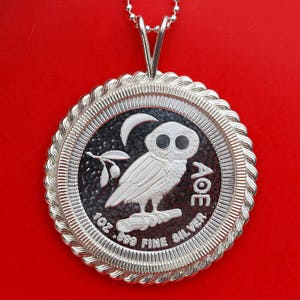 2017 Niue 2 Dollar Athenian Owl Proof Like 1 oz. .999 Silver Round Coin Solid 925 Sterling Silver Necklace NEW