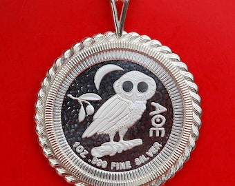 2017 Niue 2 Dollar Athener Eulenspiegel 1 oz. .999 Silber Runde Münze Massiv 925 Sterling Silber Halskette NEU