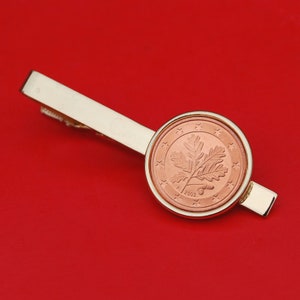 2002 Germany 5 Euro Cent BU Uncirculated Coin Gold Plated Tie Clip Bar Clasp NEW - Oak Leaves