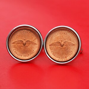 1967 Canada One Cent BU Uncirculated Coin Cufflinks  NEW - Dove with Wings Spread