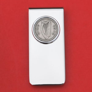 1928 ~ 1968 Irish Ireland 3 Pence Harp Coin Solid Brass Money Clip New - Silver Coin Bezel