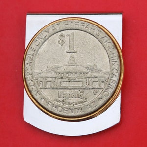 Vintage Harrah&#39;s Ak-Chin Casino 1 Dollar Slot Token Stainless Steel Large Wide Design Money Clip NEW - Phoenix, AZ