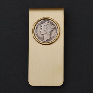 US 1916 ~ 1945 Mercury Dime 90% Silver 10 Cent Coin Solid Brass Money Clip New - High Quality - Original Color without any Plating