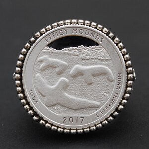 US 2017 Iowa Effigy Mounds National Monument Quarter 90% Silver Proof Coin 925 Sterling Signet Ring NEW - America the Beautiful