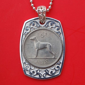 1964 Ireland 6 Pence Wolfhound Dog BU Coin 925 Sterling Silver Dog Tag Necklace NEW