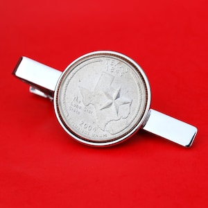 US 2004 State Quarter BU Uncirculated 25 Cent Coin Silver Plated Tie Clip Clasp - Texas, Michigan, Florida, Iowa, Wisconsin
