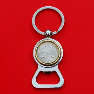 US 2005 Westward Journey Series Jefferson Nickel 5 Cent BU Unc Coin Gold Silver Two Tone Key Chain Ring Bottle Opener NEW - American Bison