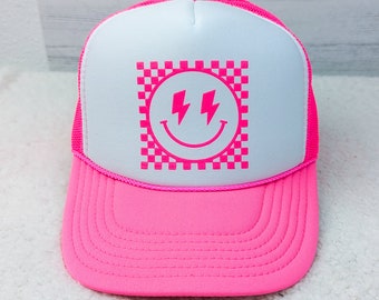Have A Nice Day Style 5 Neon Pink Trucker Hat With Mesh Snap  display picture 2