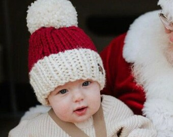Ready to ship 2 3-6 Months size Red and Ivory hat. Winter hat. Family matching pictures hats. Festive hat.