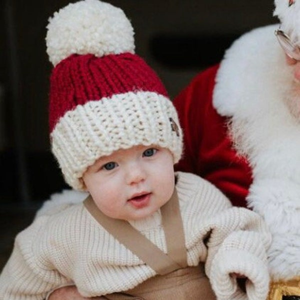 Ready to ship 2 3-6 Months size Red and Ivory hat. Winter hat. Family matching pictures hats. Festive hat.