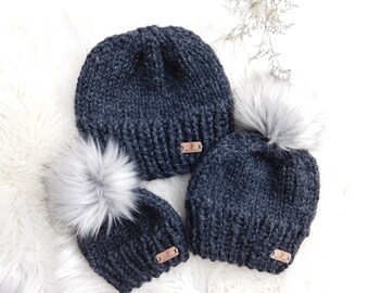 ROSEBEAR Parent-Child Hat Christmas Matching Hat for Mother Kid Winter Pompom Beanie Hat Knit Plaid Hat for mom