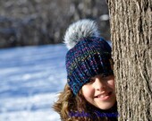 Design your own knitted hat for infants, Children, Adults. Hat with faux fur pom poms. Boys hats with pom poms. Girls hat Ready to ship